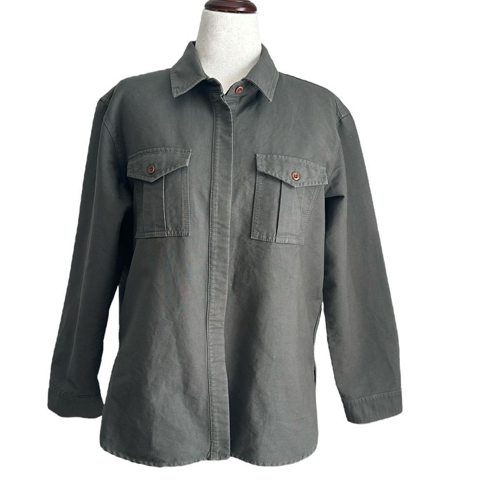 MADEWELL Women’s 100% Cotton Military Cargo Utility Shirt Jacket Green Size L
